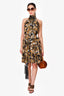 Gucci Black/Multicolour Silk Tiger Printed Dress with Fringe Belt Size 40