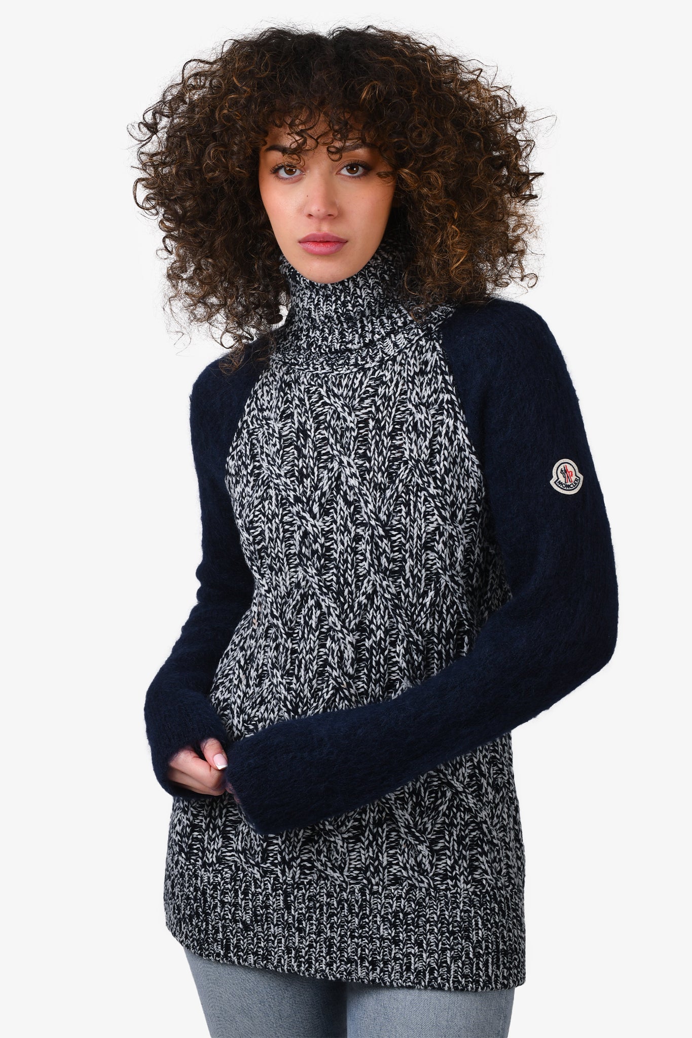 Navy blue cable knit turtleneck outlet sweater