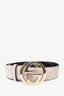 Gucci Cream/Silver Leather Tone GG Belt Size 80