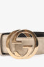 Gucci Cream/Silver Leather Tone GG Belt Size 80