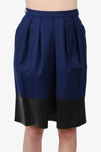 Fendi Navy Wool Leather Mini Skirt Size 42 Mine Yours