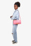 Fendi Pink Leather Nappa FF 1974 Embossed Large Baguette Bag with Strap