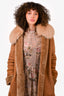 Max Mara Brown Suede Shearling Lined Coat with Fur Collar Size 14 US