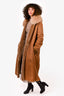 Max Mara Brown Suede Shearling Lined Coat with Fur Collar Size 14 US