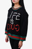 Gucci Black Metallic Hem Detail "Life Is Gucci" Printed Sweater Size M