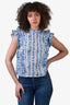 Veronica Beard White/Blue Floral Printed Ruffle Top Size 0