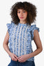 Veronica Beard White/Blue Floral Printed Ruffle Top Size 0