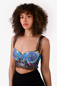 Versace Blue Silk Lace Seashell Bralette Top Size 36 – Mine & Yours