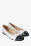 Pre-loved Chanel™ Black/White Leather TCaptoe CC Ballet Flats Size 36