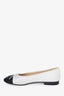 Pre-loved Chanel™ Black/White Leather TCaptoe CC Ballet Flats Size 36