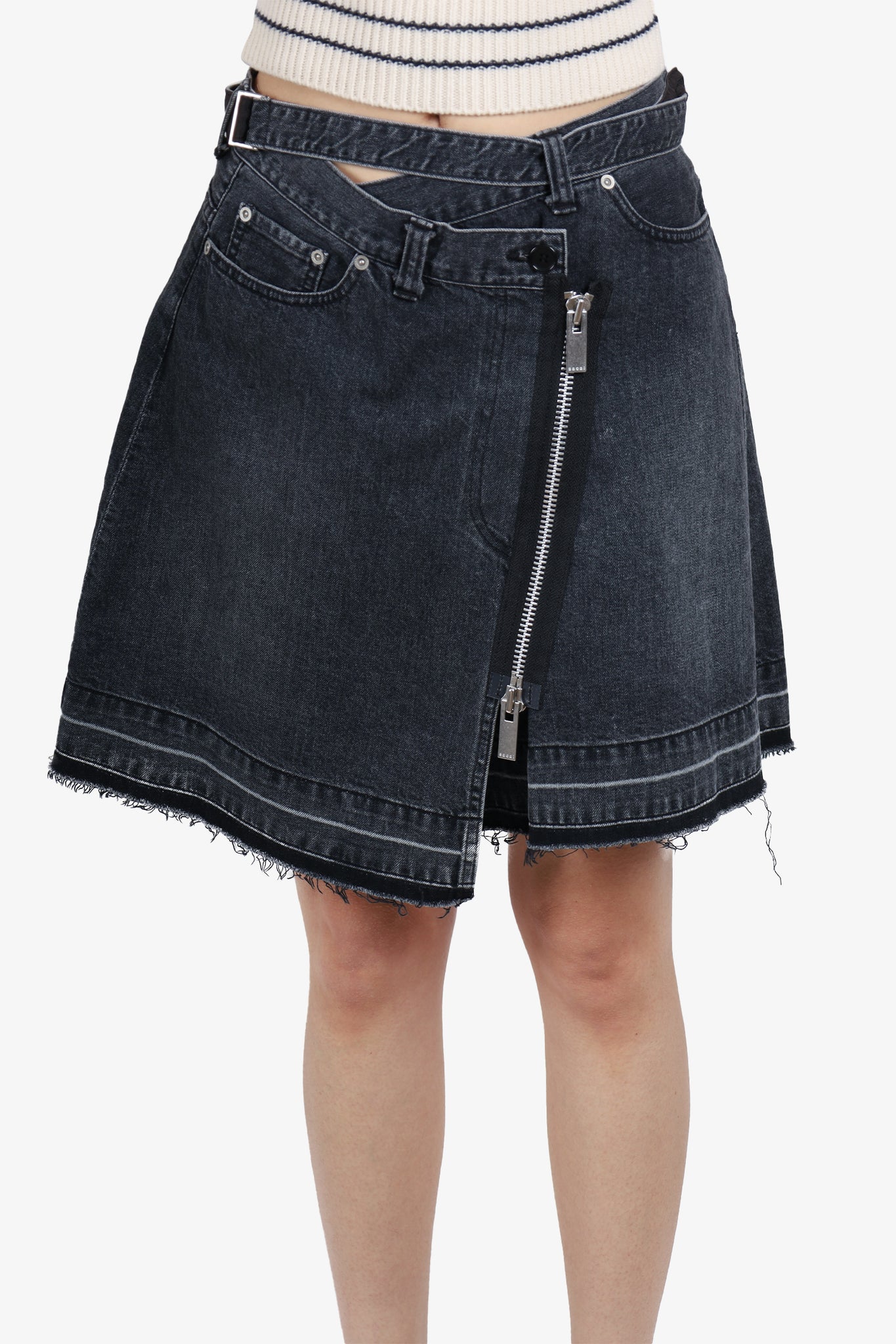 Zip front hot sale denim skirt