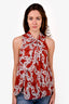 Diane von Furstenberg Red Chain Printed Silk Neck Tie Sleeveless Top Size 0