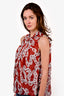 Diane von Furstenberg Red Chain Printed Silk Neck Tie Sleeveless Top Size 0