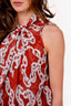 Diane von Furstenberg Red Chain Printed Silk Neck Tie Sleeveless Top Size 0