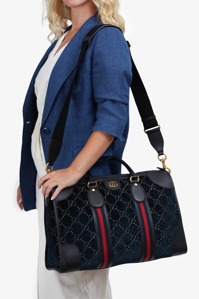 Gucci Blue GG Velvet Medium Duffle Bag with Strap Mine Yours
