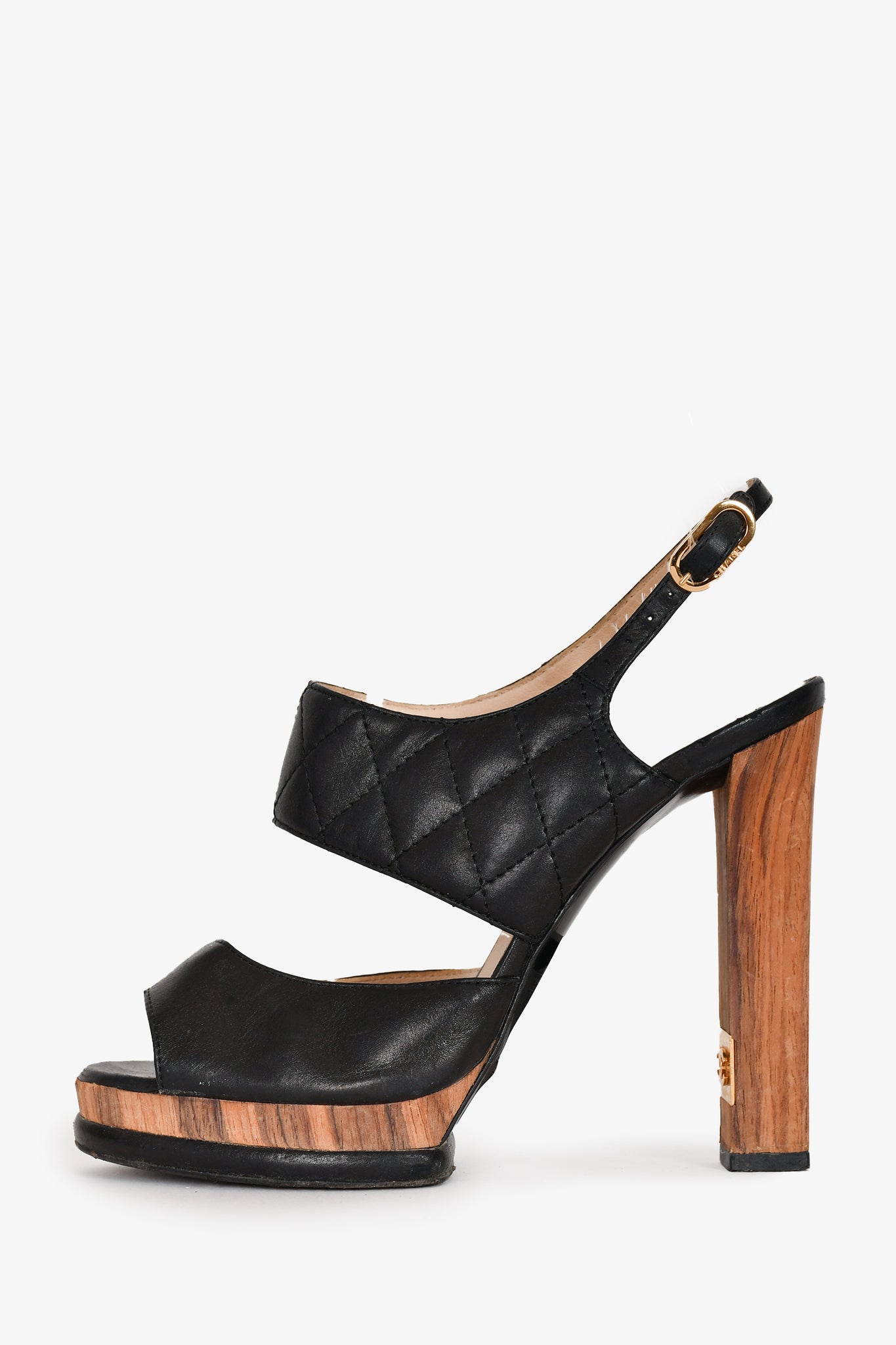 Chanel Quilted Leather CC Logo Heeled Sandals Size 37 – Mine & Yours