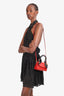 By Far Red Croc Embossed Leather Mini Top Handle Bag with Strap