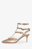 Valentino Rose Gold Rockstud Cage Kitten Heels Size 38