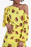 A.L.C. Yellow/Red Floral Printed Silk Asymmetrical Neckline Long-Sleeve Midi Dress Size 0