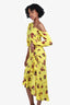 A.L.C. Yellow/Red Floral Printed Silk Asymmetrical Neckline Long-Sleeve Midi Dress Size 0