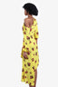 A.L.C. Yellow/Red Floral Printed Silk Asymmetrical Neckline Long-Sleeve Midi Dress Size 0