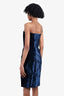 Acne Blue Velvet Strapless Midi Dress Size 38