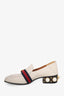 Gucci Off White Leather GG Peyton Pearl Loafers Size 35