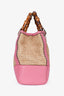 Gucci Pink Leather Trim Raffia Bamboo Top Handle With Strap