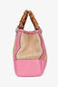 Gucci Pink Leather Trim Raffia Bamboo Top Handle With Strap