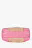 Gucci Pink Leather Trim Raffia Bamboo Top Handle With Strap