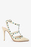 Valentino Cream Leather Blue Cage Rockstud Heels Size 39