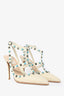 Valentino Cream Leather Blue Cage Rockstud Heels Size 39