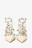 Valentino Cream Leather Blue Cage Rockstud Heels Size 39