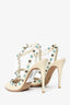 Valentino Cream Leather Blue Cage Rockstud Heels Size 39