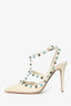 Valentino Cream Leather Blue Cage Rockstud Heels Size 39