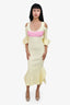 Roland Mouret Yellow/Pink Ribbed Draped Midi Dress Size S