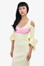 Roland Mouret Yellow/Pink Ribbed Draped Midi Dress Size S