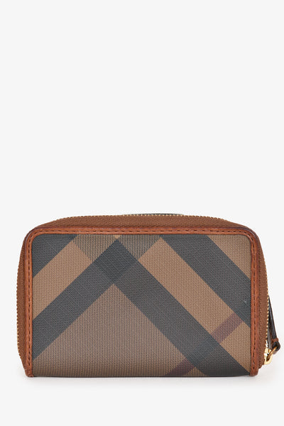 Burberry Brown Leather Check Compact Wallet Mine Yours