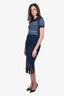 Versace Navy Blue Cutout Short-Sleeve Midi Dress Est. Size 6