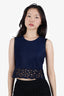 Prada Navy Mesh Floral Cut-out Sleeveless Top Size 38