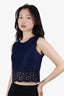 Prada Navy Mesh Floral Cut-out Sleeveless Top Size 38