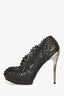 Salvatore Ferragamo Black Leather Perforated Heels Size 7