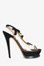 Saint Laurent Black Suede/PVC Peep Toe Heels Size 36.5