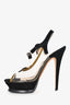 Saint Laurent Black Suede/PVC Peep Toe Heels Size 36.5