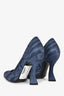 Prada Blue Striped Square Toed Heels Size 36.5