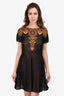 Valentino Navy/Multicoloured Embroidered Shoulder Detailed Dress Size M