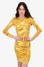 Versace Yellow Graphic Printed Bodycon Midi Dress Size 38