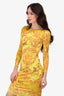 Versace Yellow Graphic Printed Bodycon Midi Dress Size 38