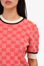 Gucci Red/White knit 'GG' Short Sleeve Top Size L