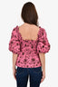 Ganni Pink Patterned Ruched Puff Sleeve Top Size 36